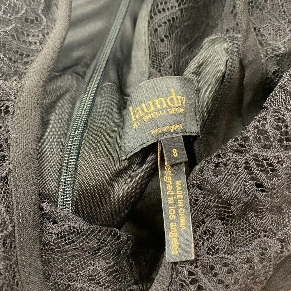 Laundry by Shelli Segal Womens Lace Little Black Dress Size 8 Long Sleeve Zip - Picture 6 of 8